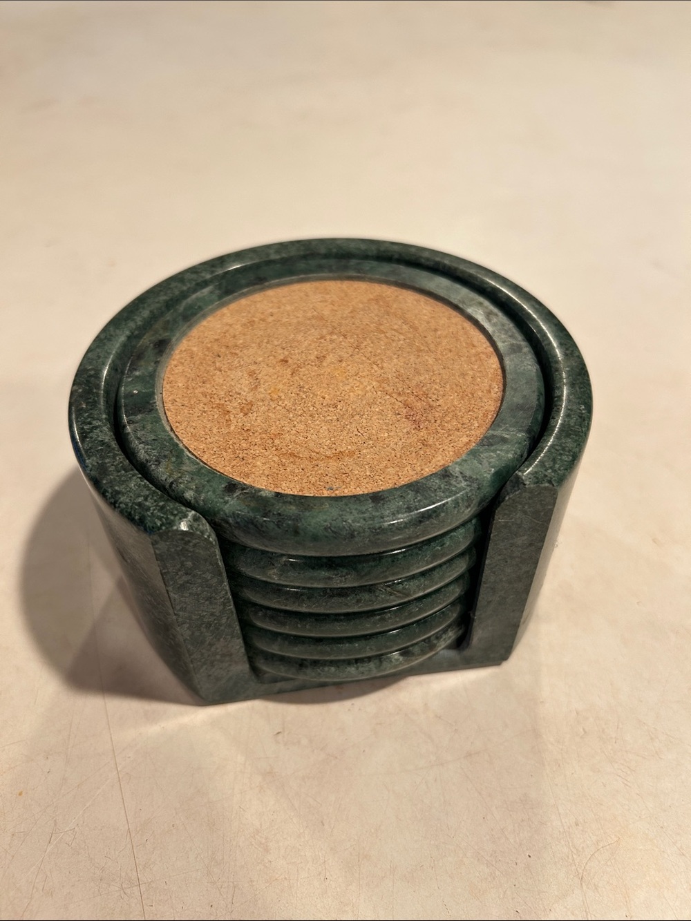 Vintage Green Onyx Marble Coaster Set MCM Holder